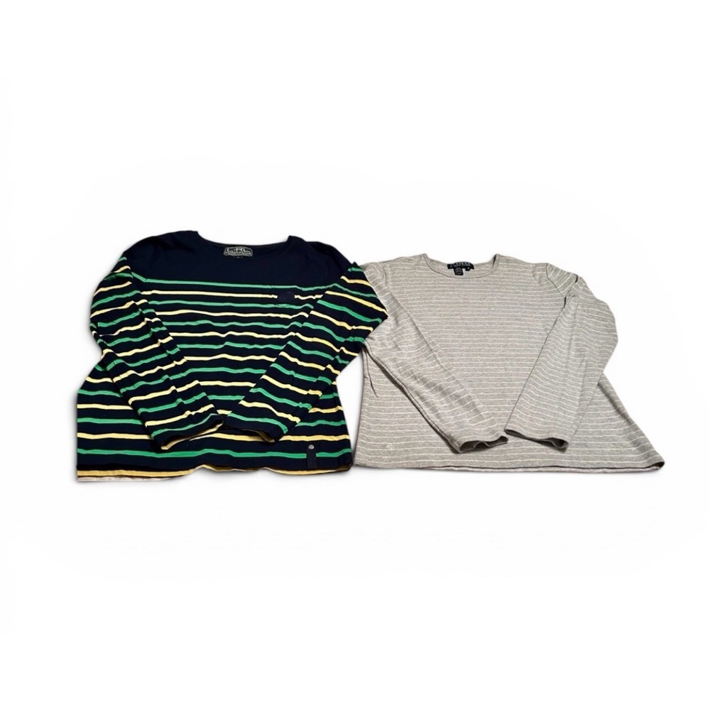 Lauren Ralph Lauren Women's M Long Sleeve Striped Cotton Tops Bundle 2